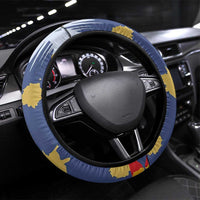 Dude I Said Friendly Graphic Steering Wheel Cover with Gold Paint Splatter and Retro Stripes