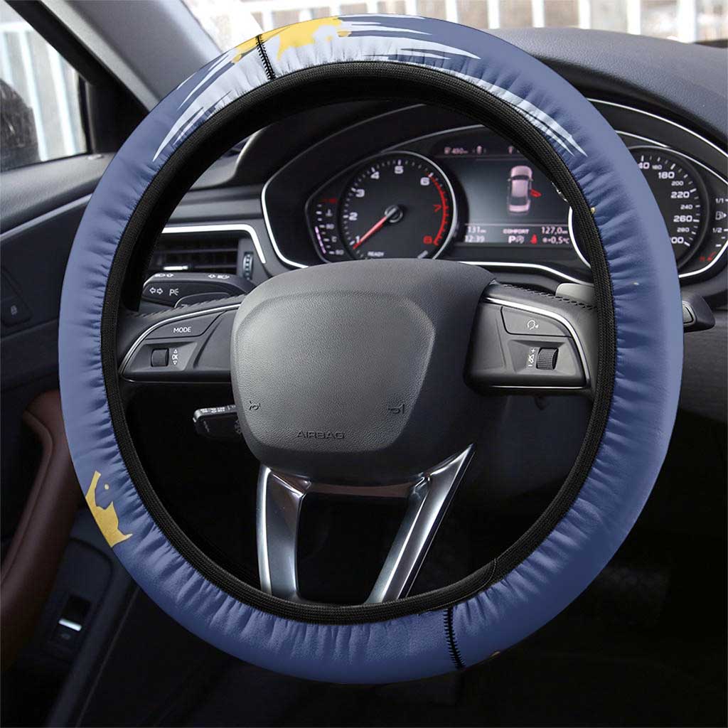 Dude I Said Friendly Graphic Steering Wheel Cover with Gold Paint Splatter and Retro Stripes