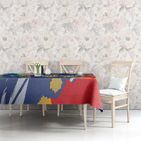 Dude I Said Friendly Graphic Tablecloth with Gold Paint Splatter and Retro Stripes