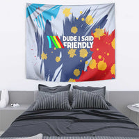 Dude I Said Friendly Graphic Tapestry with Gold Paint Splatter and Retro Stripes