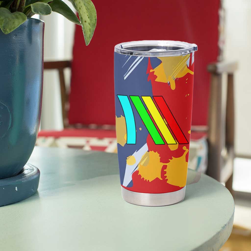 Dude I Said Friendly Graphic Tumbler Cup with Gold Paint Splatter and Retro Stripes