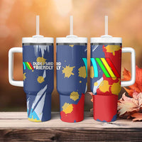 Dude I Said Friendly Graphic Tumbler With Handle with Gold Paint Splatter and Retro Stripes