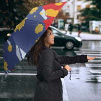 Dude I Said Friendly Graphic Umbrella with Gold Paint Splatter and Retro Stripes