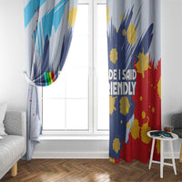 Dude I Said Friendly Graphic Window Curtain with Gold Paint Splatter and Retro Stripes