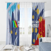 Dude I Said Friendly Graphic Window Curtain with Gold Paint Splatter and Retro Stripes