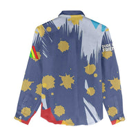 Dude I Said Friendly Graphic Women Casual Shirt with Gold Paint Splatter and Retro Stripes