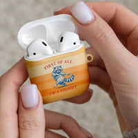 First Of All Raccoon Humor AirPods Case with Vintage Orange Stripes