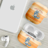 First Of All Raccoon Humor AirPods Case with Vintage Orange Stripes