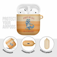 First Of All Raccoon Humor AirPods Case with Vintage Orange Stripes