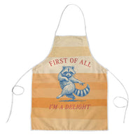 First Of All Raccoon Humor Apron with Vintage Orange Stripes