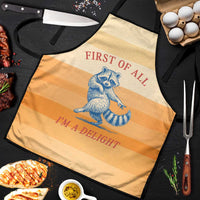 First Of All Raccoon Humor Apron with Vintage Orange Stripes