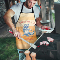 First Of All Raccoon Humor Apron with Vintage Orange Stripes