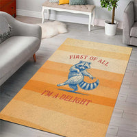 First Of All Raccoon Humor Area Rug with Vintage Orange Stripes