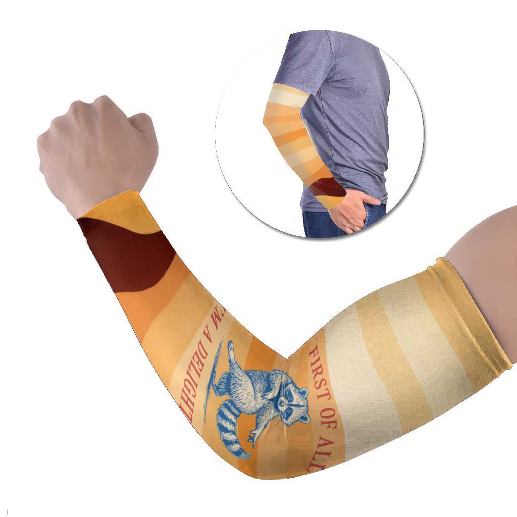 First Of All Raccoon Humor Arm Sleeves with Vintage Orange Stripes