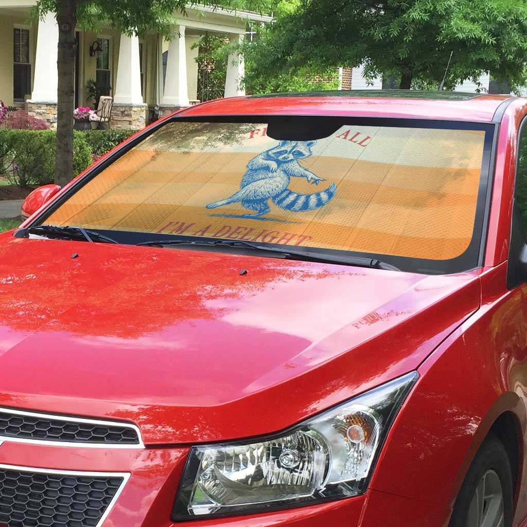 First Of All Raccoon Humor Auto Sun Shade with Vintage Orange Stripes