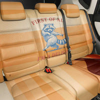 First Of All Raccoon Humor Back Car Seat Cover with Vintage Orange Stripes
