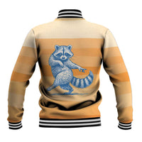 First Of All Raccoon Humor Baseball Jacket with Vintage Orange Stripes