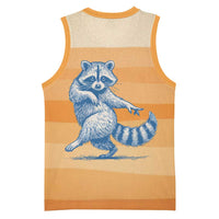 First Of All Raccoon Humor Basketball Jersey with Vintage Orange Stripes