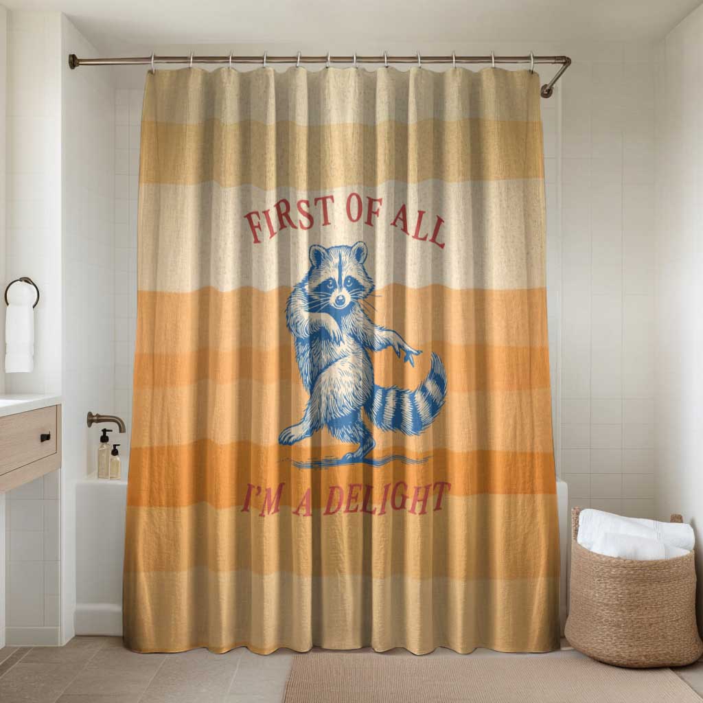 First Of All Raccoon Humor Bathroom Set with Vintage Orange Stripes