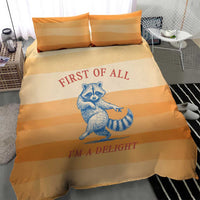 First Of All Raccoon Humor Bedding Set with Vintage Orange Stripes