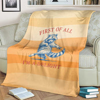 First Of All Raccoon Humor Blanket with Vintage Orange Stripes