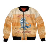 First Of All Raccoon Humor Bomber Jacket with Vintage Orange Stripes