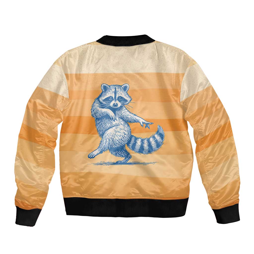 First Of All Raccoon Humor Bomber Jacket with Vintage Orange Stripes