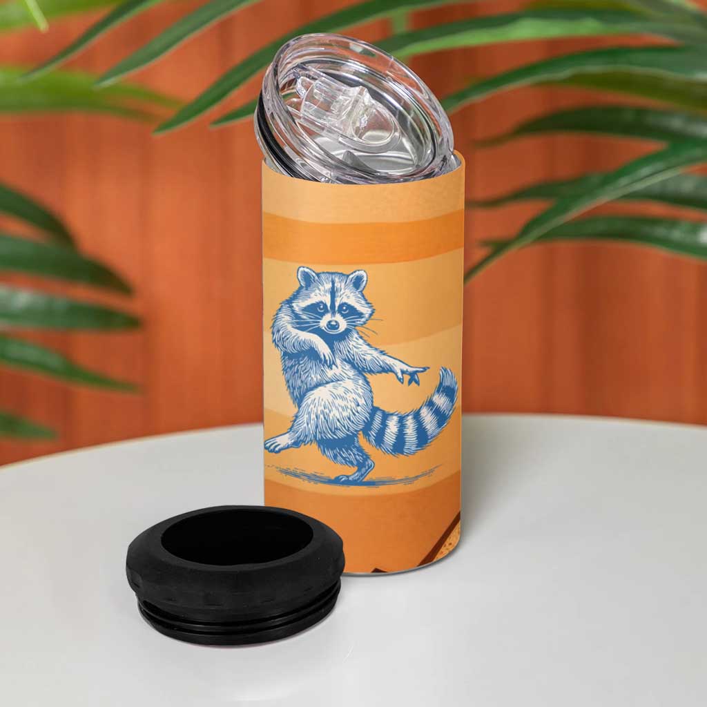 First Of All Raccoon Humor 4 in 1 Can Cooler Tumbler with Vintage Orange Stripes