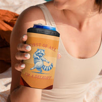 First Of All Raccoon Humor 4 in 1 Can Cooler Tumbler with Vintage Orange Stripes