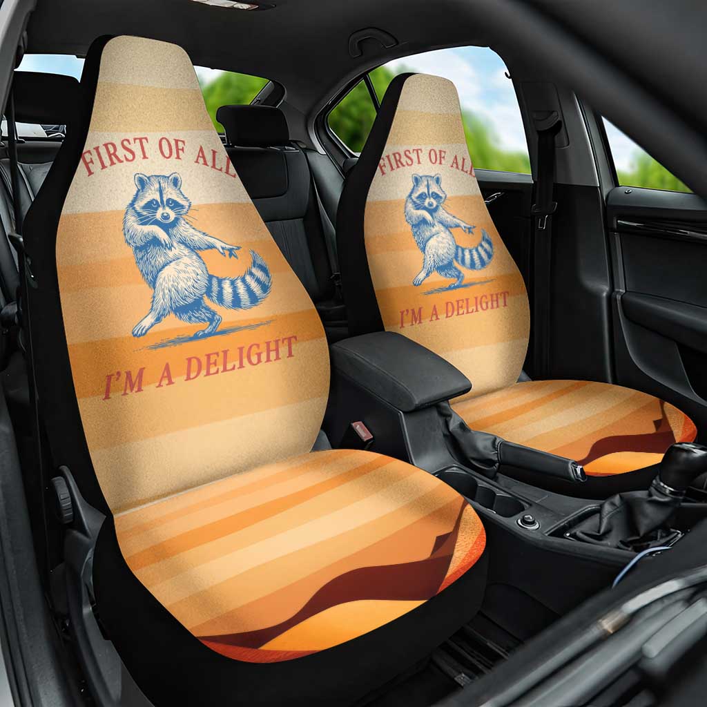 First Of All Raccoon Humor Car Seat Cover with Vintage Orange Stripes