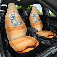 First Of All Raccoon Humor Car Seat Cover with Vintage Orange Stripes