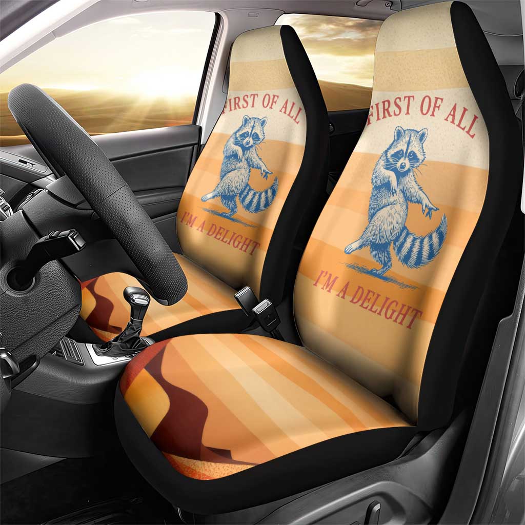 First Of All Raccoon Humor Car Seat Cover with Vintage Orange Stripes