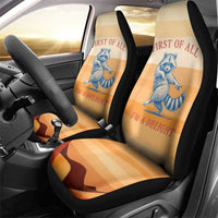 First Of All Raccoon Humor Car Seat Cover with Vintage Orange Stripes