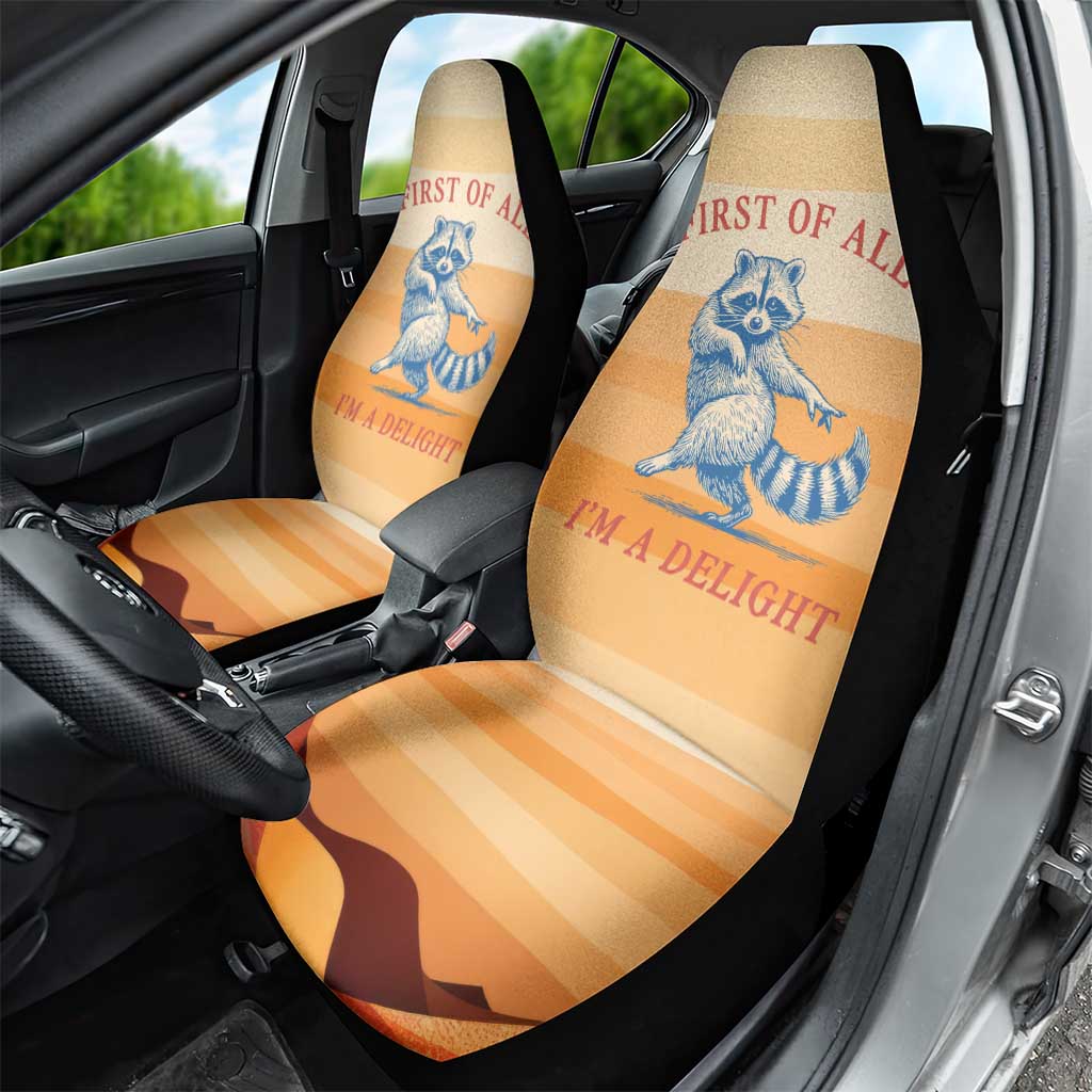 First Of All Raccoon Humor Car Seat Cover with Vintage Orange Stripes