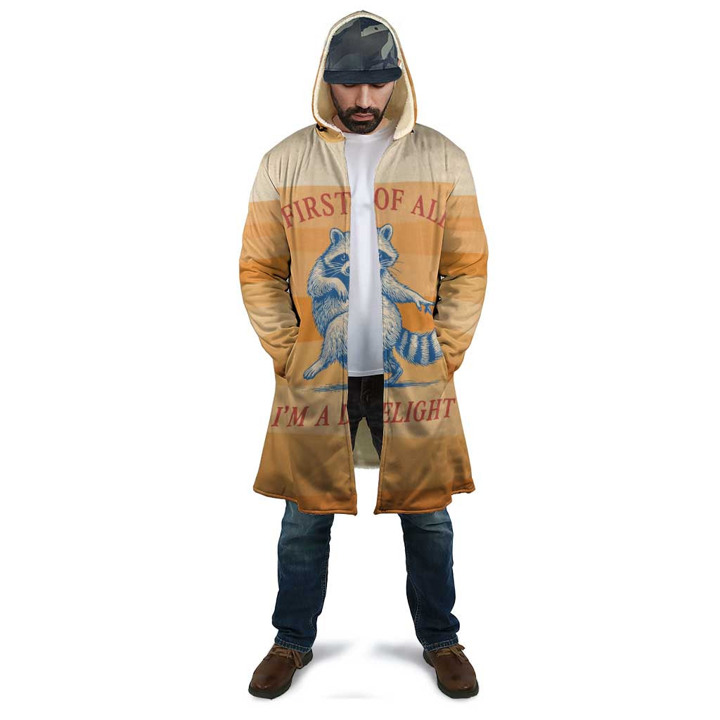 First Of All Raccoon Humor Cloak with Vintage Orange Stripes
