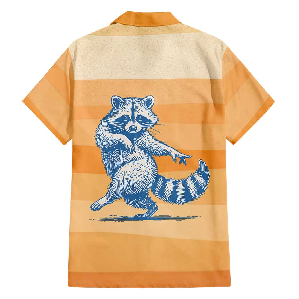 First Of All Raccoon Humor Hawaiian Shirt with Vintage Orange Stripes