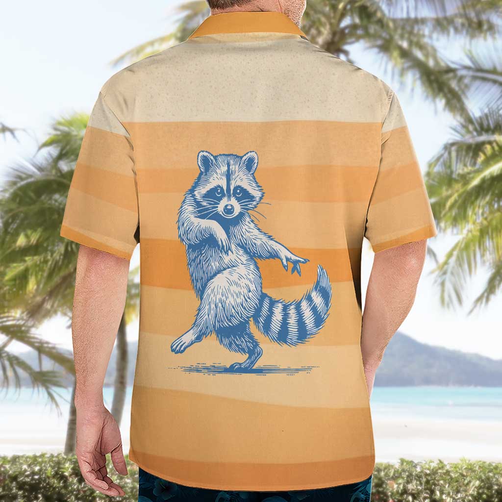 First Of All Raccoon Humor Hawaiian Shirt with Vintage Orange Stripes