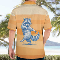 First Of All Raccoon Humor Hawaiian Shirt with Vintage Orange Stripes