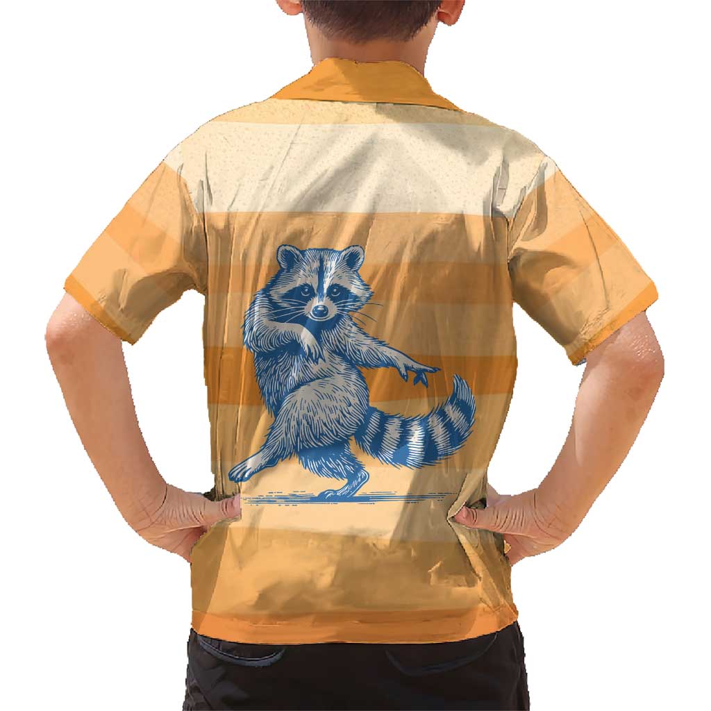 First Of All Raccoon Humor Hawaiian Shirt with Vintage Orange Stripes
