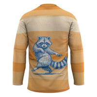 First Of All Raccoon Humor Hockey Jersey with Vintage Orange Stripes