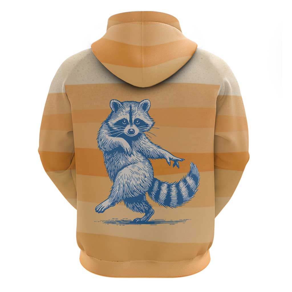 First Of All Raccoon Humor Hoodie with Vintage Orange Stripes