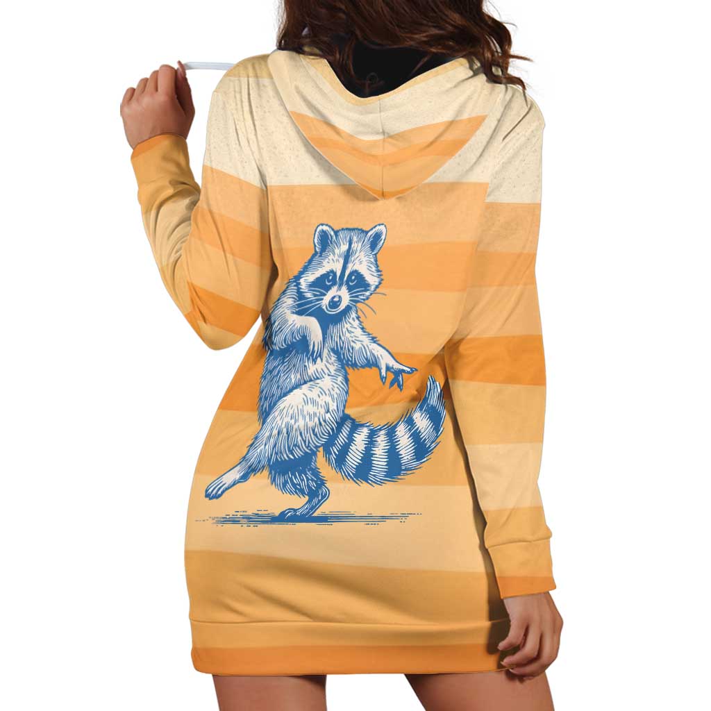 First Of All Raccoon Humor Hoodie Dress with Vintage Orange Stripes