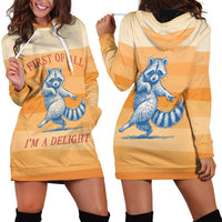 First Of All Raccoon Humor Hoodie Dress with Vintage Orange Stripes