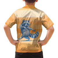 First Of All Raccoon Humor Kid Hawaiian Shirt with Vintage Orange Stripes