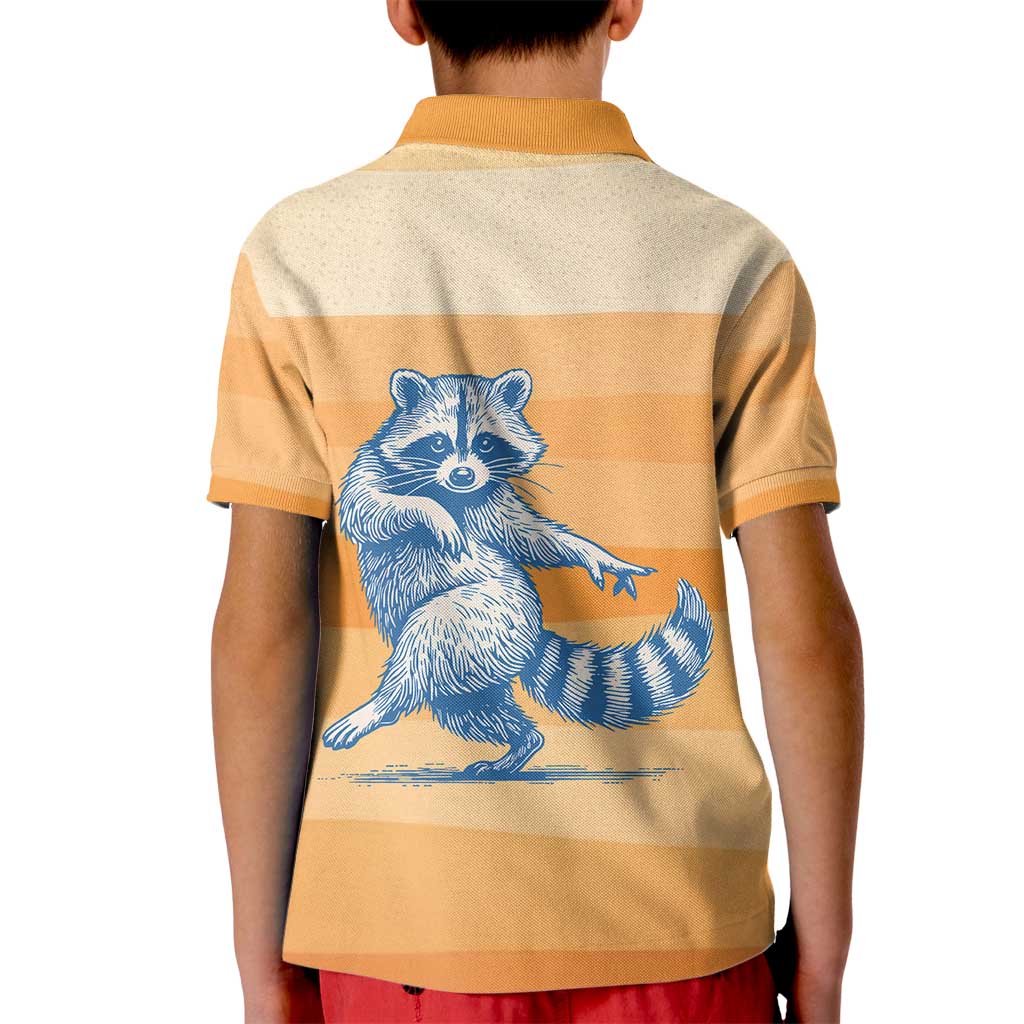 First Of All Raccoon Humor Kid Polo Shirt with Vintage Orange Stripes