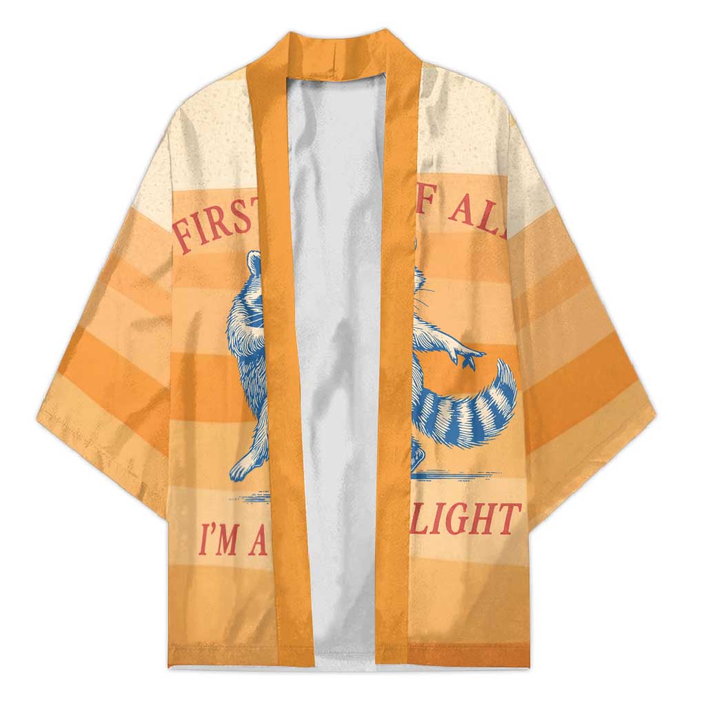 First Of All Raccoon Humor Kimono with Vintage Orange Stripes