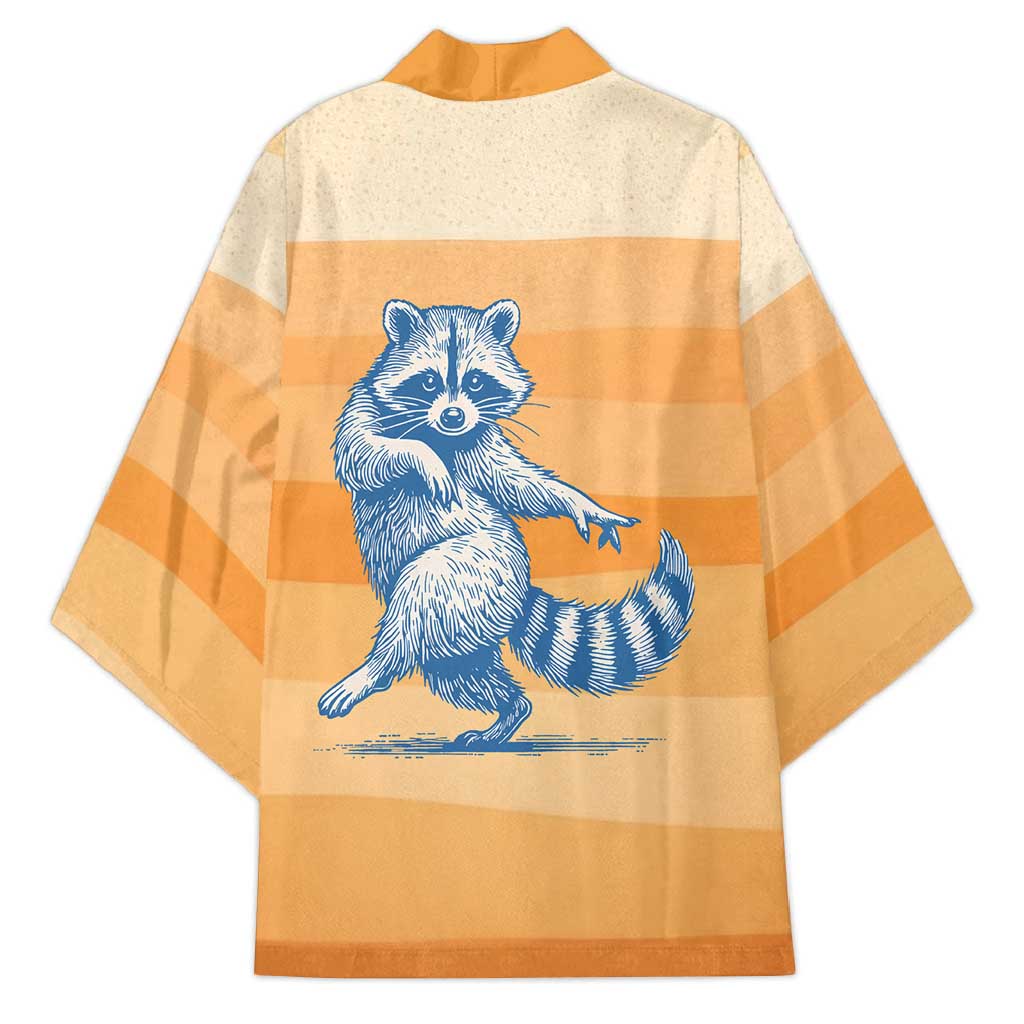 First Of All Raccoon Humor Kimono with Vintage Orange Stripes