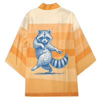 First Of All Raccoon Humor Kimono with Vintage Orange Stripes