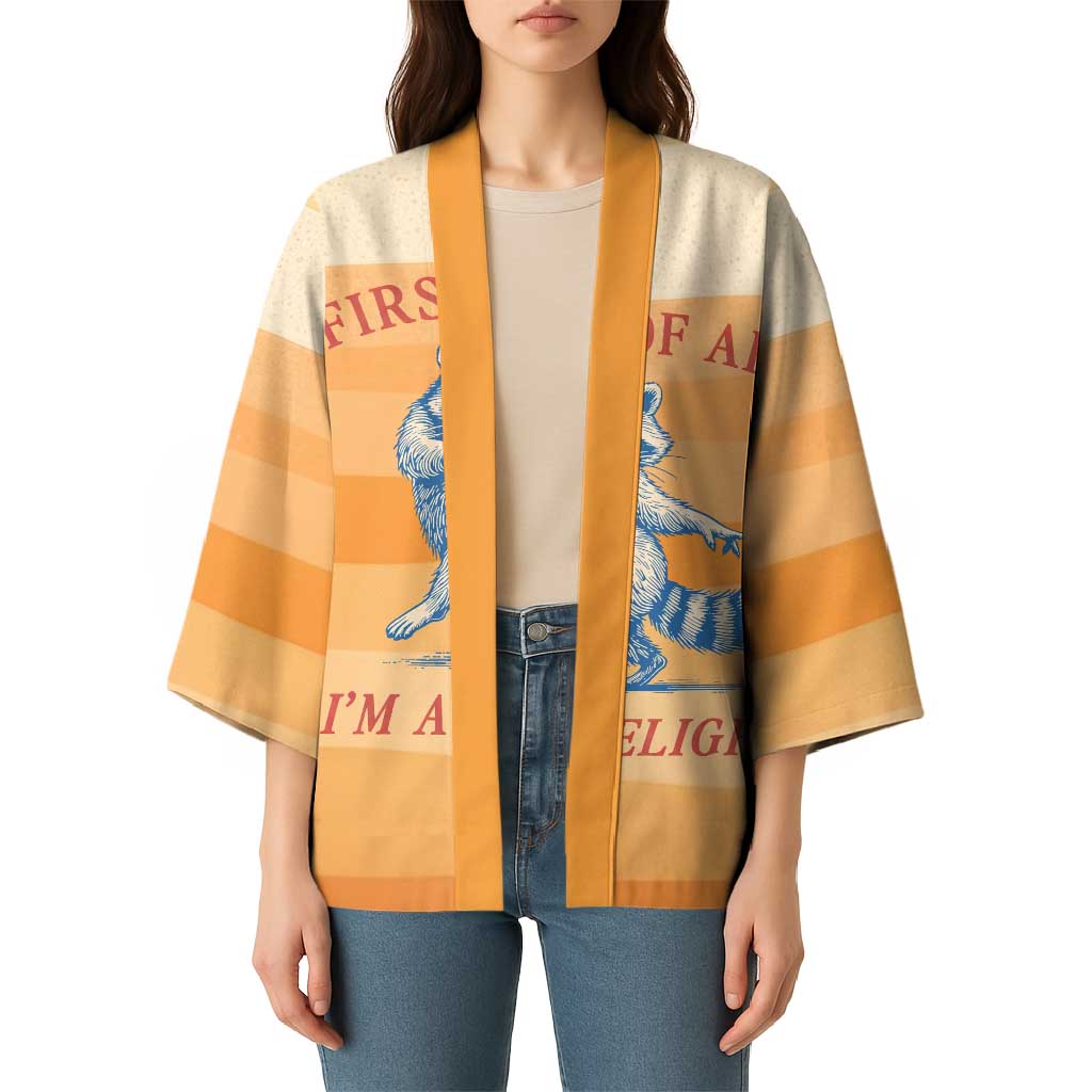 First Of All Raccoon Humor Kimono with Vintage Orange Stripes
