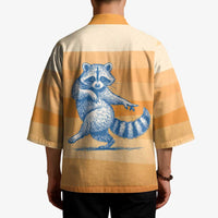 First Of All Raccoon Humor Kimono with Vintage Orange Stripes